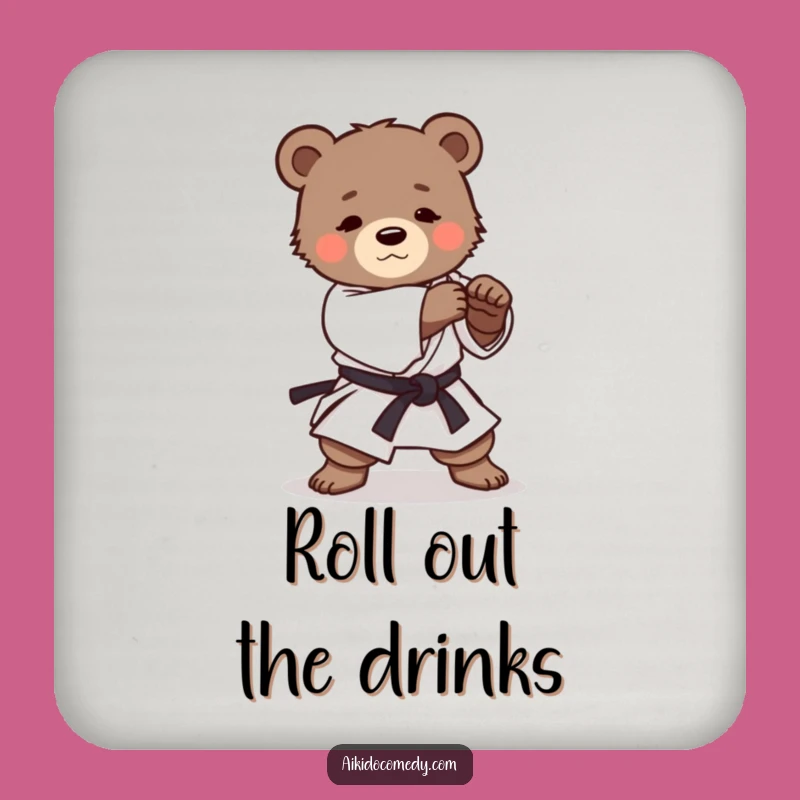Funny Bear Cub Aikido Drink Coaster - Martial Arts Practice Table Protector