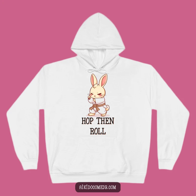 Funny Bunny Rolling Hoodie - Cozy & Determined Martial Arts Gear!