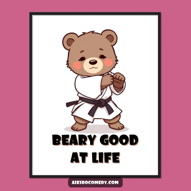 Free Printable Wall Art: Funny Bear Cub Aikido Roll, Hilarious Downloadable Decor