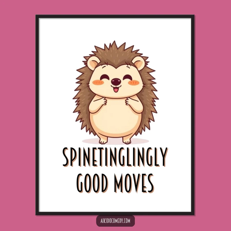 Free Printable Wall Art: Funny Hedgehog Aikido Block, Quirky Downloadable Decor