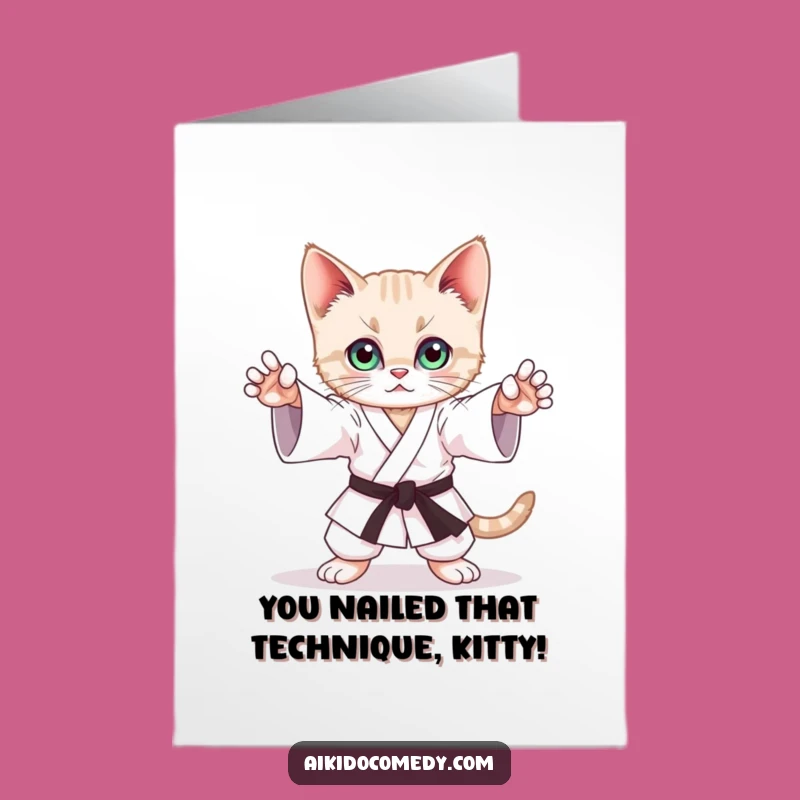 Free Printable Congrats Card: Funny Kitten Aikido Stance, Adorable Downloadable Gift