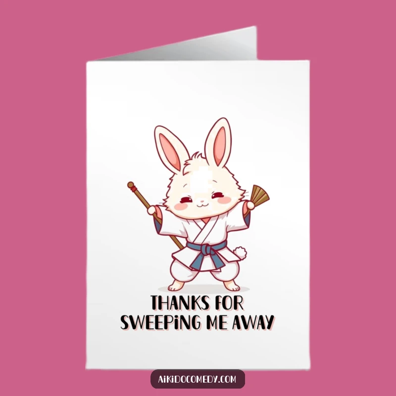 Free Printable Thank You Card: Funny Bunny Aikido Sweep, Cute Downloadable Gift