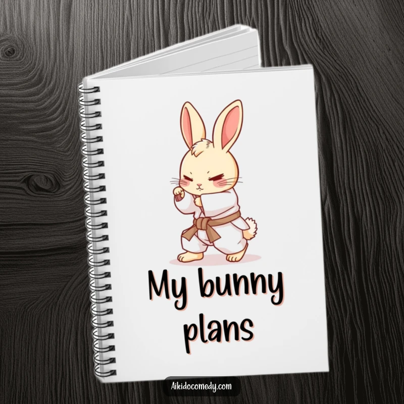 Funny bunny in gi rolling on a notebook cover. Great for notes, a funny gift.