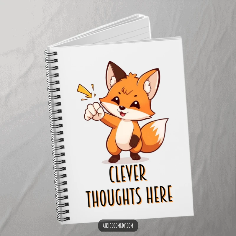 Funny fox deflecting a punch on a notebook cover. Ideal for notes, a funny gift.
