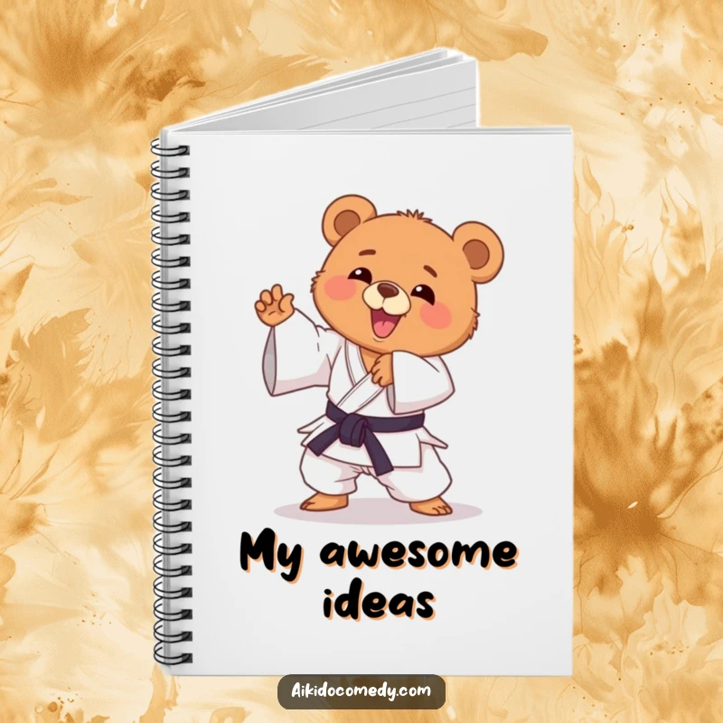 Funny bear cub in gi striking an Aikido pose on a notebook cover. Great for notes, a funny gift.