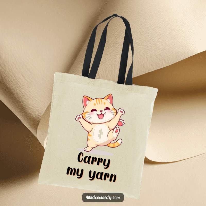 Funny cat doing a high kick on a tote bag. Stylish and humorous funny gift.