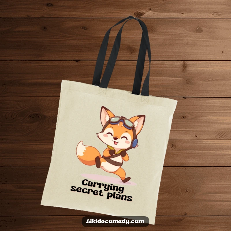 Funny tote bag with a curious fox in training gear doing a gentle practice fall, perfect for carrying essentials.