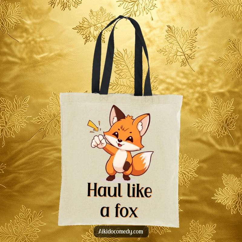 Funny fox gracefully deflecting a punch on a tote bag. Perfect for carrying essentials with humor.